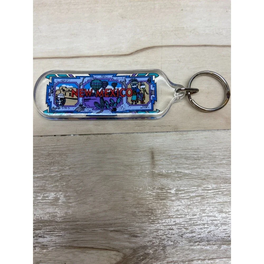 Vtg New Mexico Rectangular Blue Key Chain Travel Souvenir NOS